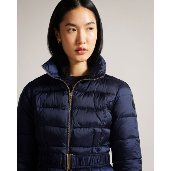 Ted Baker Aliciee Quilted Navy Belted Coat - Size 0/2 US - New with Tags - Picture 5 of 13